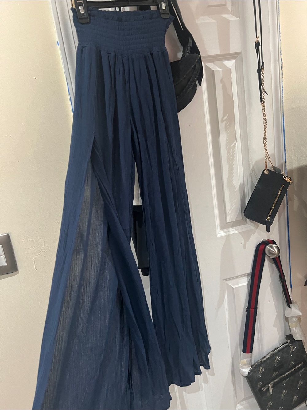 Rewash Navy Wide-Leg Smocked Waist Pants